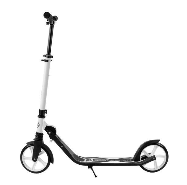 Складной самокат двухколесный с большими колесами и подножкой Best Scooter Белый с черным 25937 фото