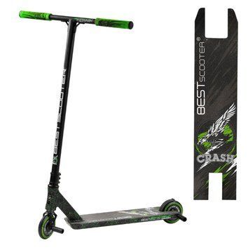 Самокат трюковый двухколесный с алюминиевыми пегами Best Scooter CRASH Черный с зеленым 25947 фото