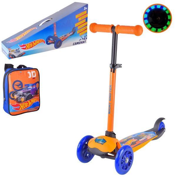 Трехколесный самокат со светящимися колесами Hot Wheels Оранжевый 28652 фото