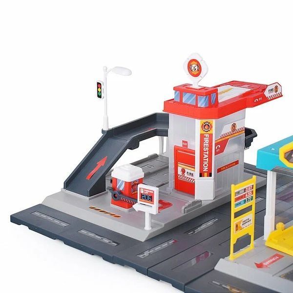 Гараж паркінг для машинок 2 в 1 Пожежна станція й Автомайстерня 54 елементи 41772 фото