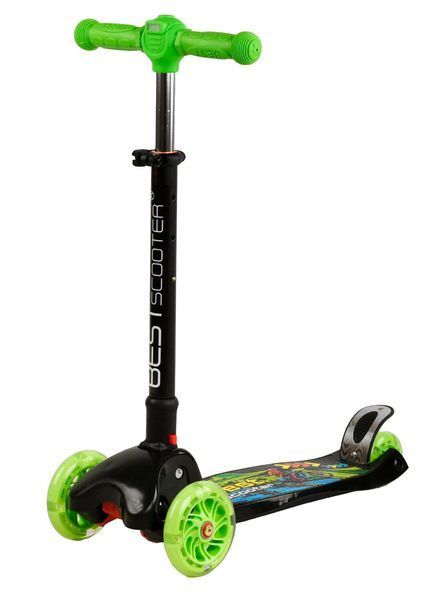 Складной детский трёхколесный самокат для мальчика с Фонариком Best Scooter Maxi Мото 30531 фото