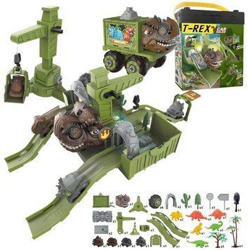 Детский трек для машинок T-Rex с машинками краном и головой динозавра 32044 фото