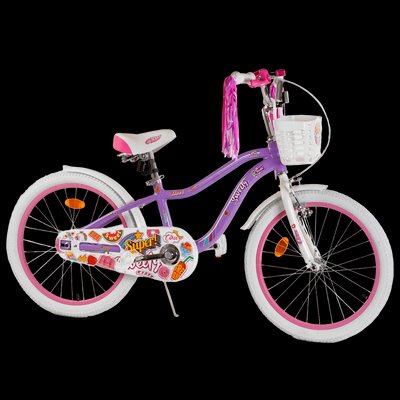 Дитячий велосипед для дівчинки 6-8 років Corso Sweety 20 дюймів Фіолетовий з білим 26329 фото
