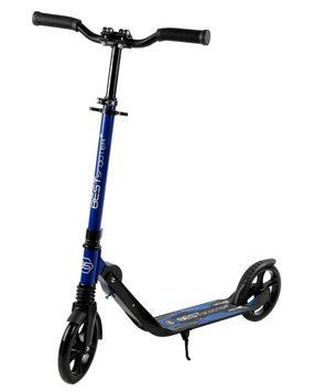 Самокат двухколесный с большими колесами и подножкой Best Scooter Синий 25994 фото