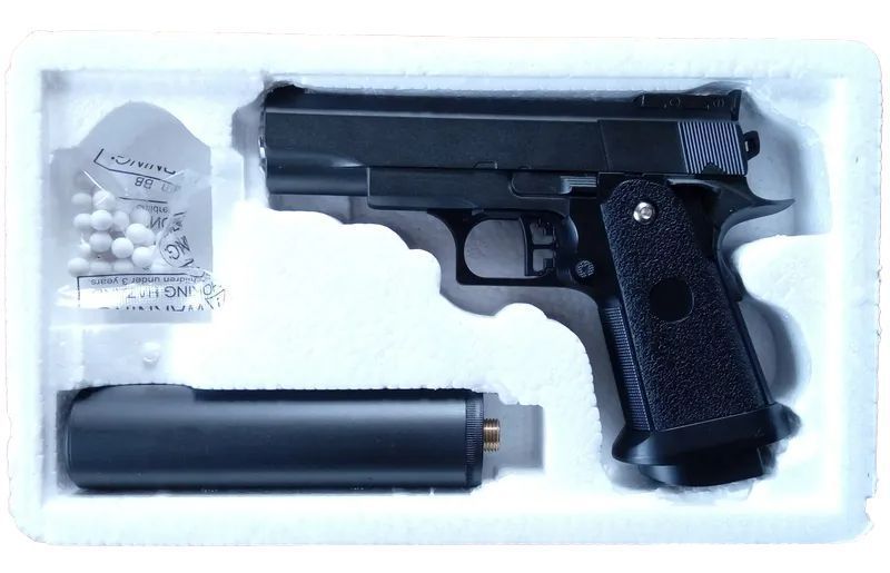 Игрушечный пистолет на пульках с глушителем Galaxy Colt G10A металлический Черный 23673 фото