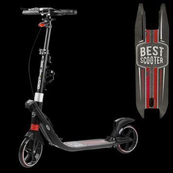 Складной самокат двухколесный с большими колесами и ручным тормозом Best Scooter Черный с красным Вид 1 26103 фото