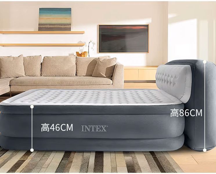 Надувной матрас Интекс Двуспальный с насосом и изголовьем Intex Серый 236 х 152 х 86 см 39882 фото