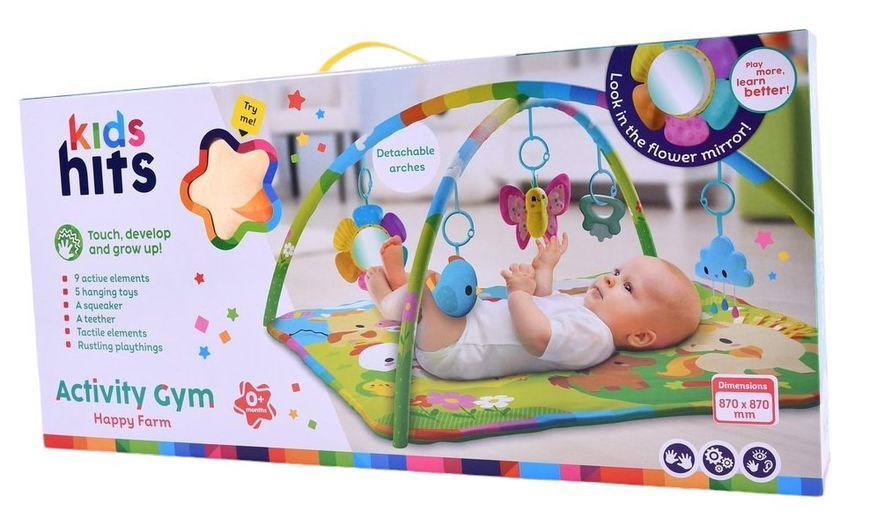 Розвиваючий килимок для дітей із дугами та брязкальцями Kids Hits Activity Gym Весела ферма 35968 фото